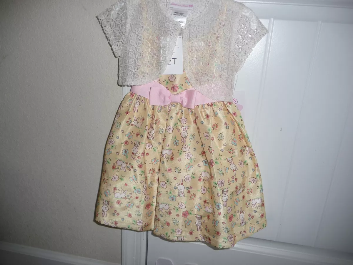 NEW NWT Bonnie Jean girls size 2T pretty yellow Easter bunny dress and shrug
