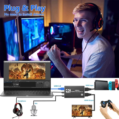 USB 3.0 4K Video Capture Card HDMI Loop-Out Adapter für PS5/Switch/Kamera/PC/OBS - Bild 4 von 13