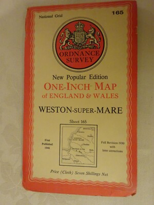VINTAGE Cloth OS Map WESTON SUPER MARE CHEDDAR BURNHAM BRISTOL WELLS DUNDRY 1946