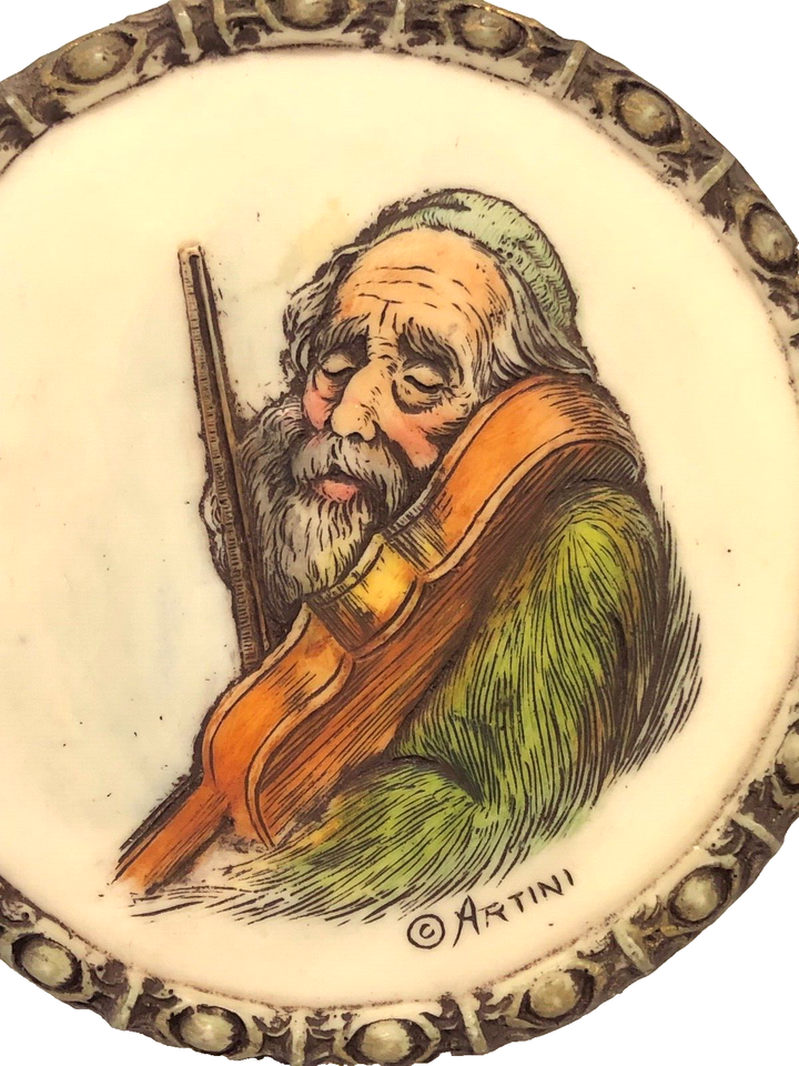 Vintage Judaica Jewish Man Playing A Violin Etched Art Judaism Israel ...