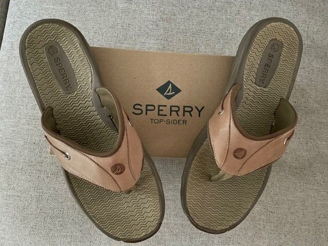 Brand New Sperry Outer Banks Men's Flip Flop Thong Sandals Men Size Tan