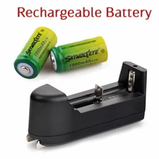 2pc SKYWOLFEYE 16340 Battery 3.7V 1800mAH Rechargeable Cell Batteries + Charger