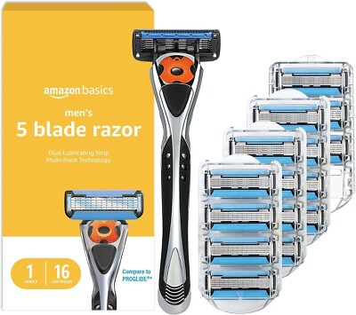 Amazon Basics 5-Blade MotionSphere Razor w/ Dual Lubrication 16 Cartridges - NIB