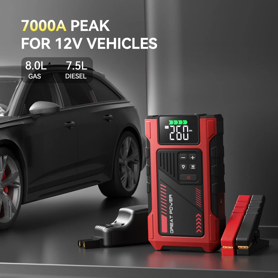 Pabulum Car Jump Starter with Air Compressor Combo 7000A Portable Jump Box 12V - Image 2 of 4