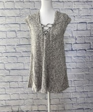We the Free Sleeveless Hoodie L Gray Marled Knit Lace Up