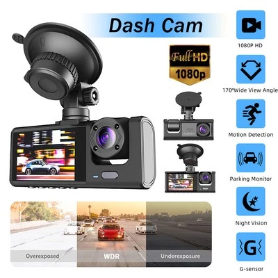 HD 1080P Dashcam Auto Vorne Hinten und Innen Autokamera Videorecorder G-Sensor