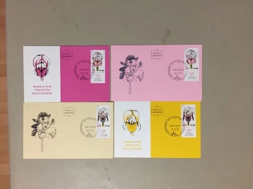 Four Israel FLOWERS maxi cards.Each two same stamp diff pictures