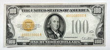 1928 $100 Gold Certificate One Hundred Dollar US Currency Bank Note Fr. 2405