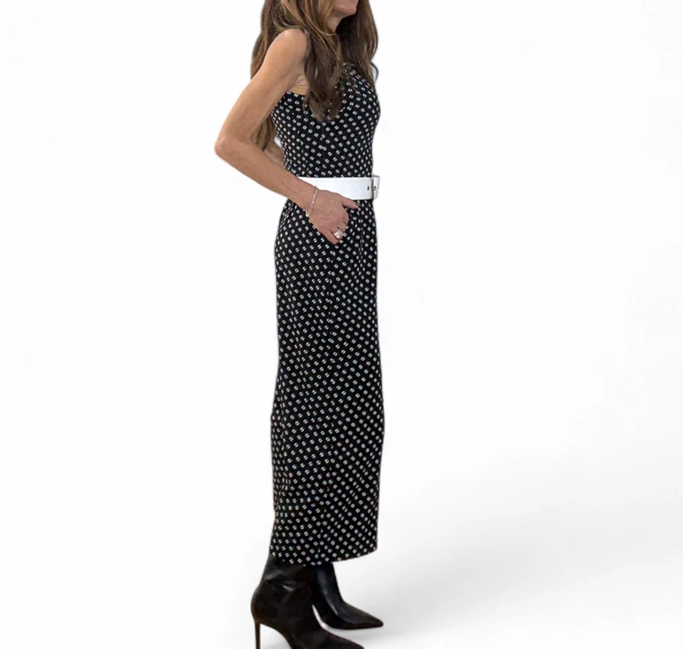 NOVO COM ETIQUETAS MICHAEL KORS | TAMANHO 0 | Macacão cropped vintage boho preto ponto fatiado osso  - Imagem 4 de 4