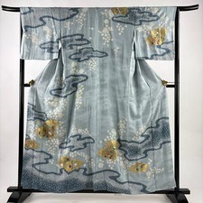 JAPANESE KIMONO HOMONGI LIGHT BLUE 158cm 5 ft 2 in PURE SILK FF8745