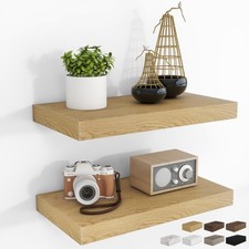 2 PCS 16 Inch Floating Shelves Wall Mounted Rustic Wood Storage Decor Oak