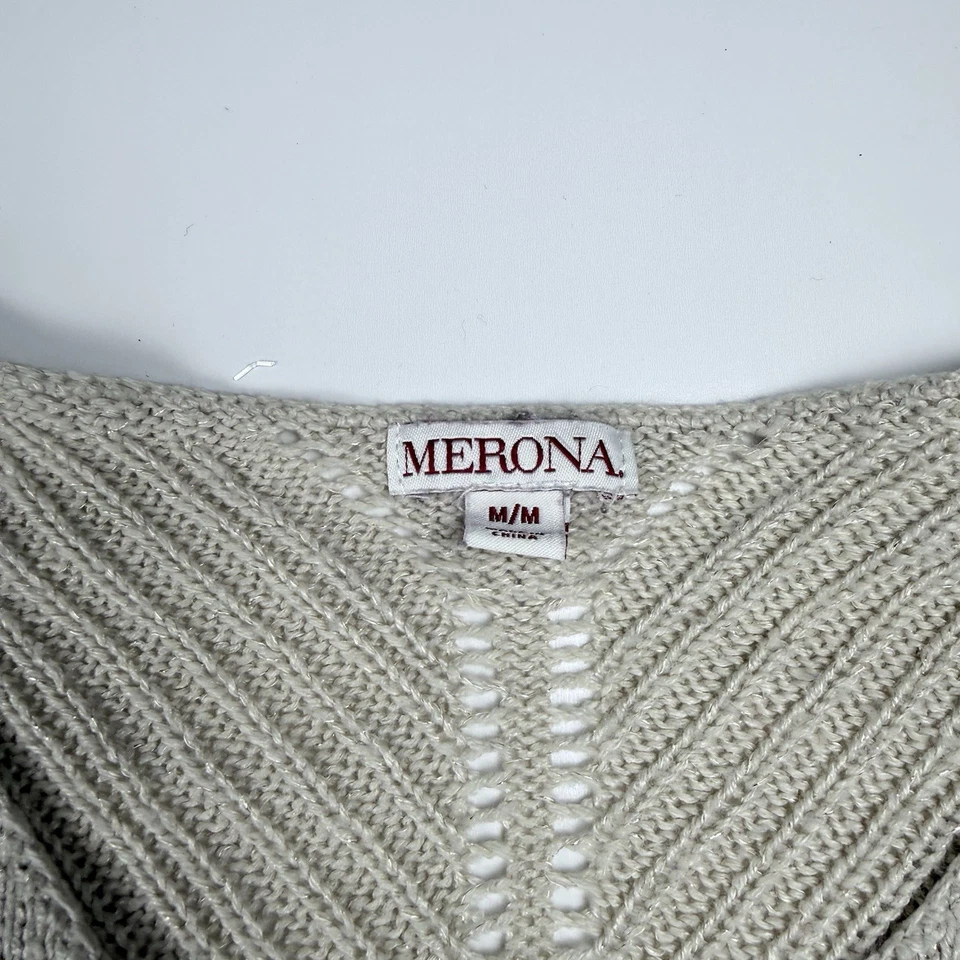 Suéter túnica Merona para mujer talla M beige tejido manga larga cuello en V pulóver Foto 2 de 4