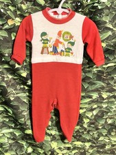 Vintage Sears Newborn One Piece Footed Pajama Christmas Elves 14-17 lbs
