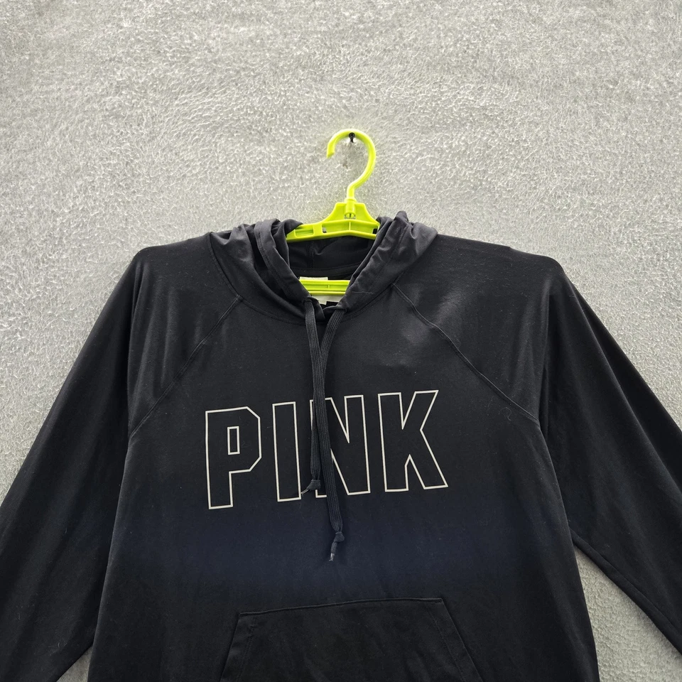 Victoria's Secret PINK Women Hoodie L Black Logo Activewear Long Sleeve - Image 4 of 4