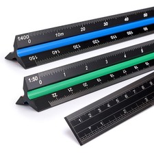 3 Pack 30CM Solid Aluminum Triangular Architect Scale Ruler Set, 3-Colors-Gro...