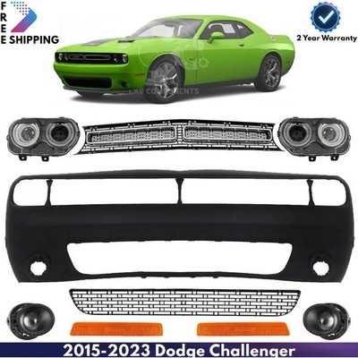 Front Bumper Cover Fascia Paintable & Grille Kit For 2015-2023 Dodge Challenger