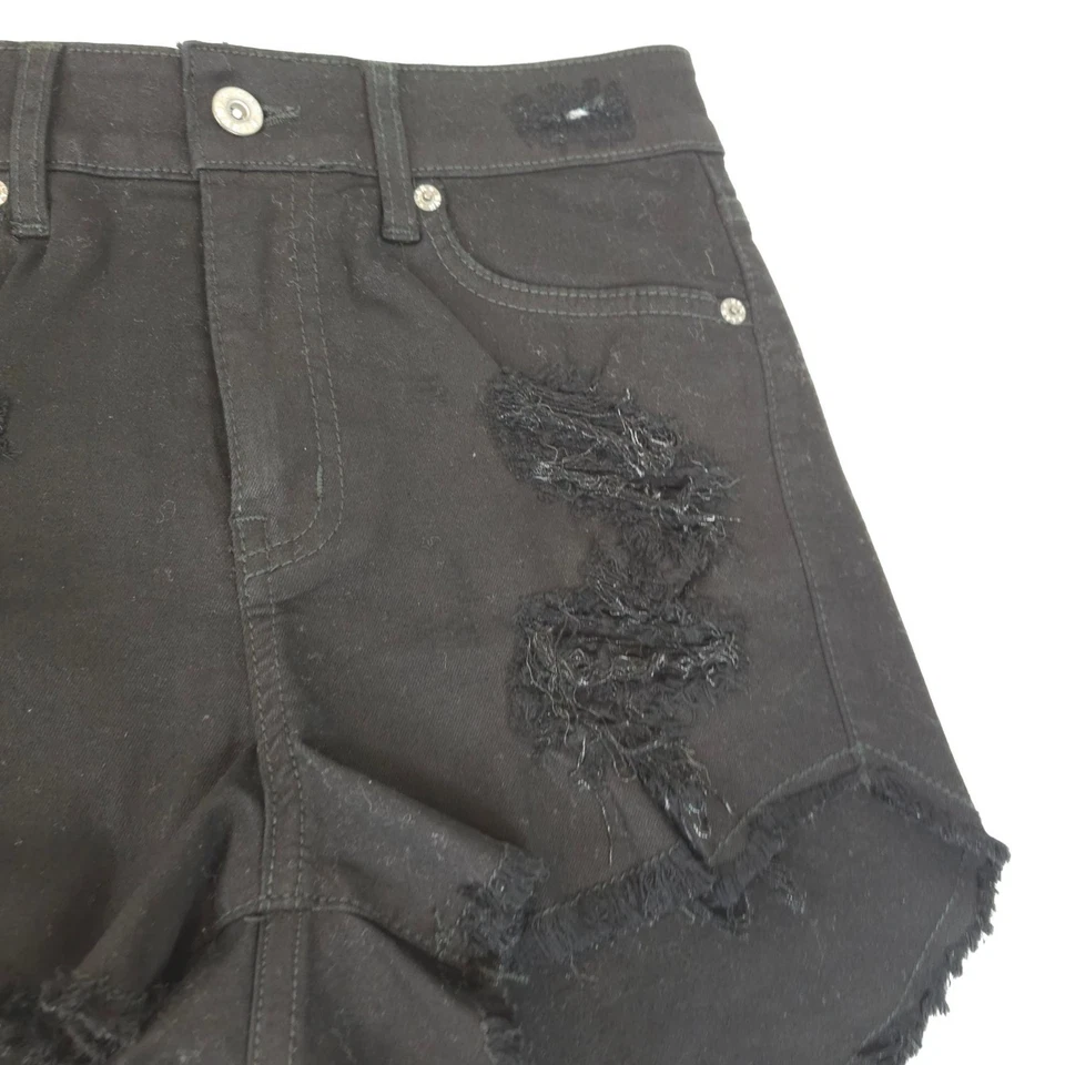Pantalones Cortos de Jean Carmar Para Mujer 25 Negros Denim Envejecido Dobladillo Crudo Rocker Gótico Punk Foto 4 de 4