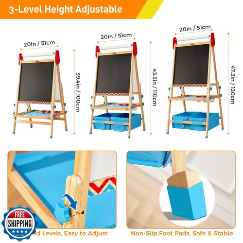 FUNLIO Anti-Warping Kids Art Easel, 3 Height Adjustable for Kids  - Picture 2 of 5