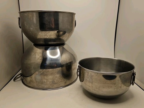 Set of 3 Farberware Nesting Mixing Bowls Stainless Steel Double Thumb Rings