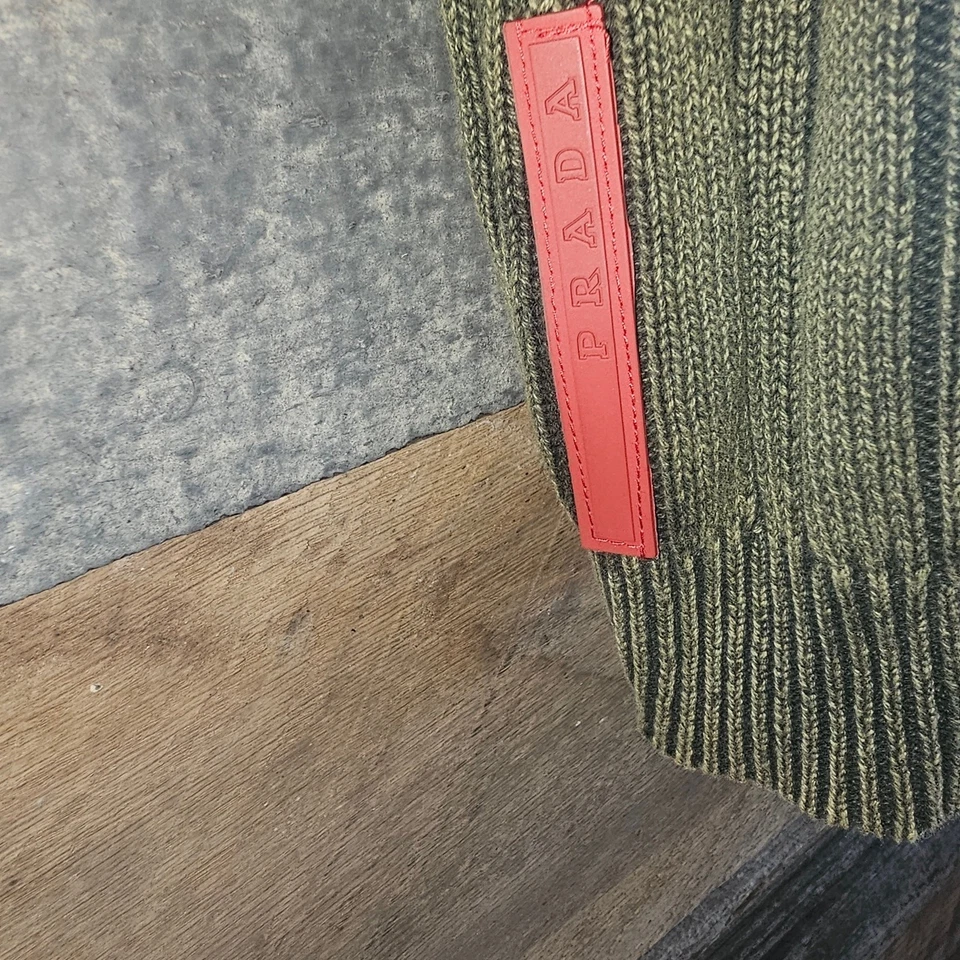 Prada Olive Green Sweater Ribbed Knit Crewneck Grunge Mens 56 XXL Designer 90s - Image 4 of 4
