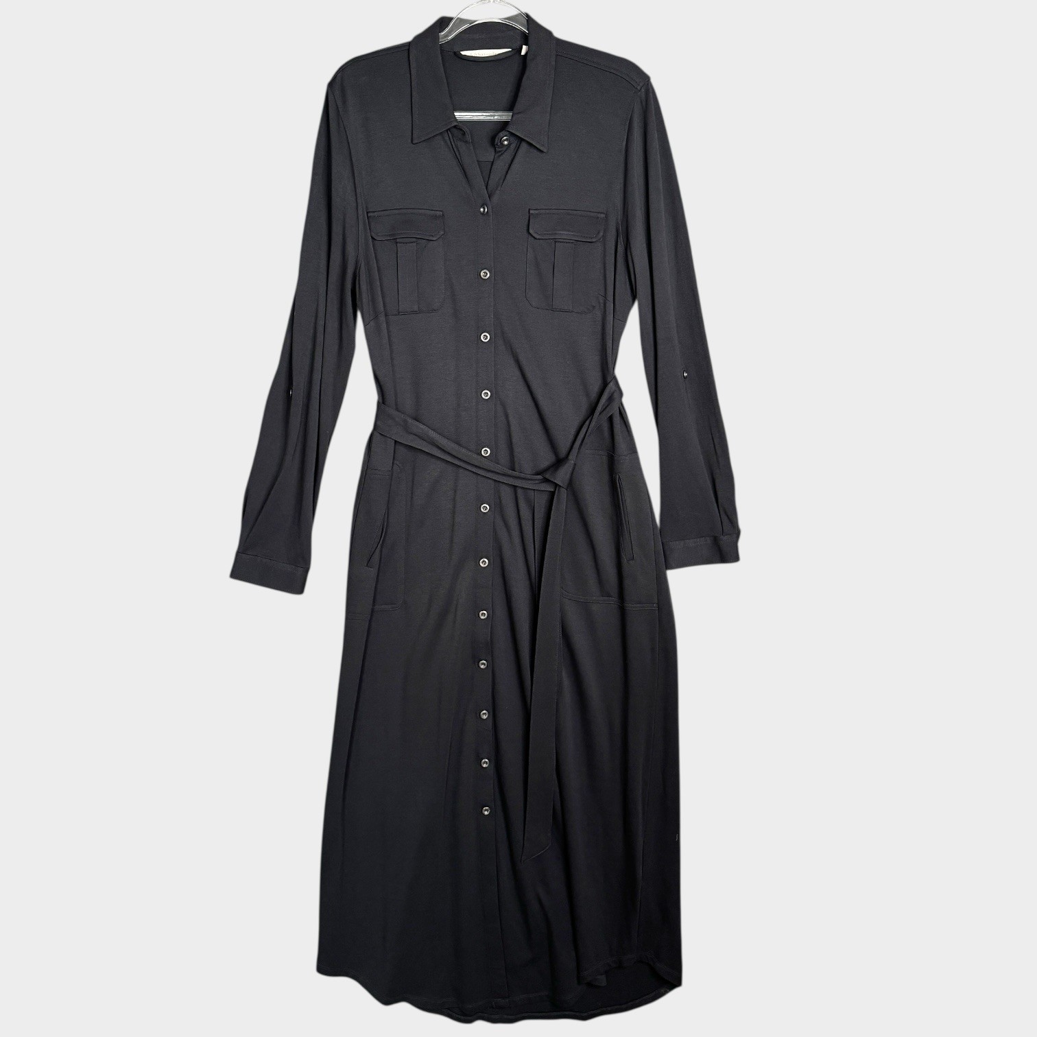 Soft Surroundings Black Button Front Shirt Maxi Dress Women Size L Long Modest