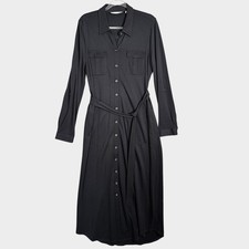 Soft Surroundings Black Button Front Shirt Maxi Dress Women Size L Long Modest