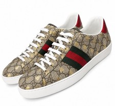 Gucci Men’s Ace Sneakers Brown Leather Gold Bee GG Monogram Size 14.5UK/15.5US