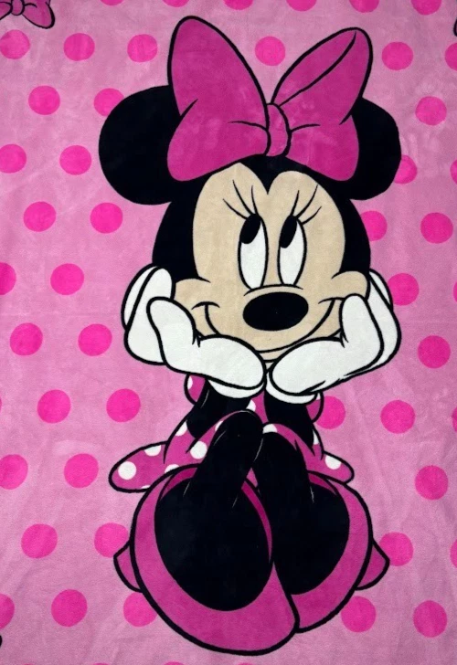 Manta polar a lunares rosa Minnie Mouse Disney 50x60 niñas moño grueso difícil de encontrar usada en excelente estado Foto 4 de 4