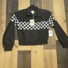 Forever 21 Girls Size 5/6 Black Checkered Jacket Windbreaker Front Pocket - NWT