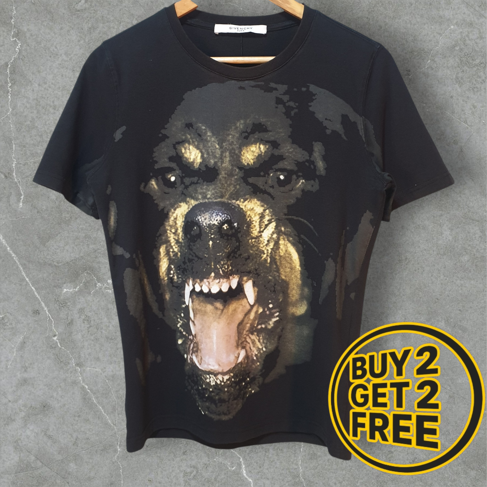 Givenchy Mens T-Shirt Black Rottweiler Dog Graphic Tee Small (BUY 2 GET 2 FREE)