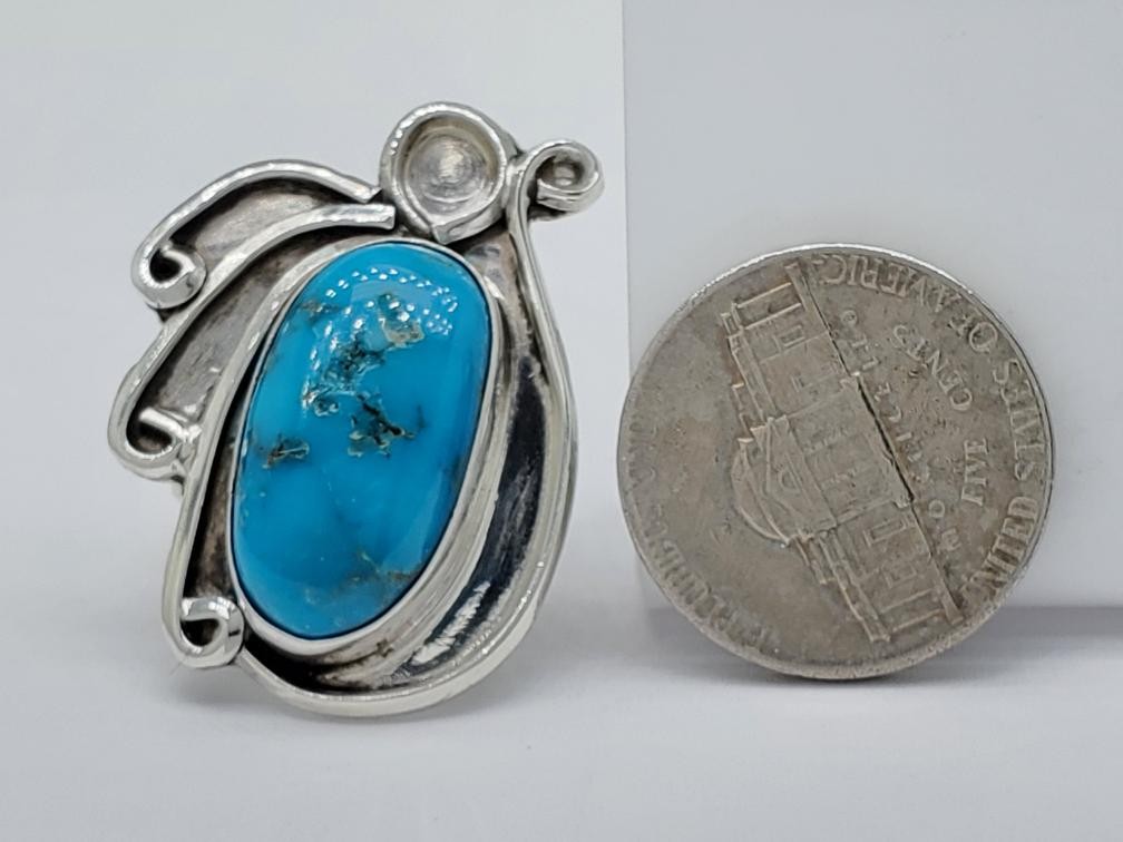 925 Solid Silver Cabochon Oval Cut Turquoise Ring… - image 5