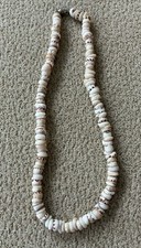 Vintage Natural Puka Shell Necklace Barrel Clasp 15 In