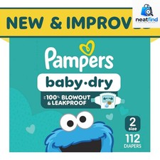 Pampers Baby Dry Size 2 Diapers 112 Count Leakproof Cushiony Disposable