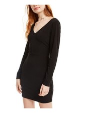CRYSTAL DOLLS Womens Body Con Short Dress Black Long Sleeve Party Juniors XS
