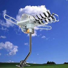 300 Mile Outdoor Amplified HDTV TV Antenna 360 Rotation UHF VHF FM and Pole