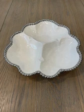 Rare Pampa Bay Salerno White & Silver Porcelain 3 Section Bowl 10”
