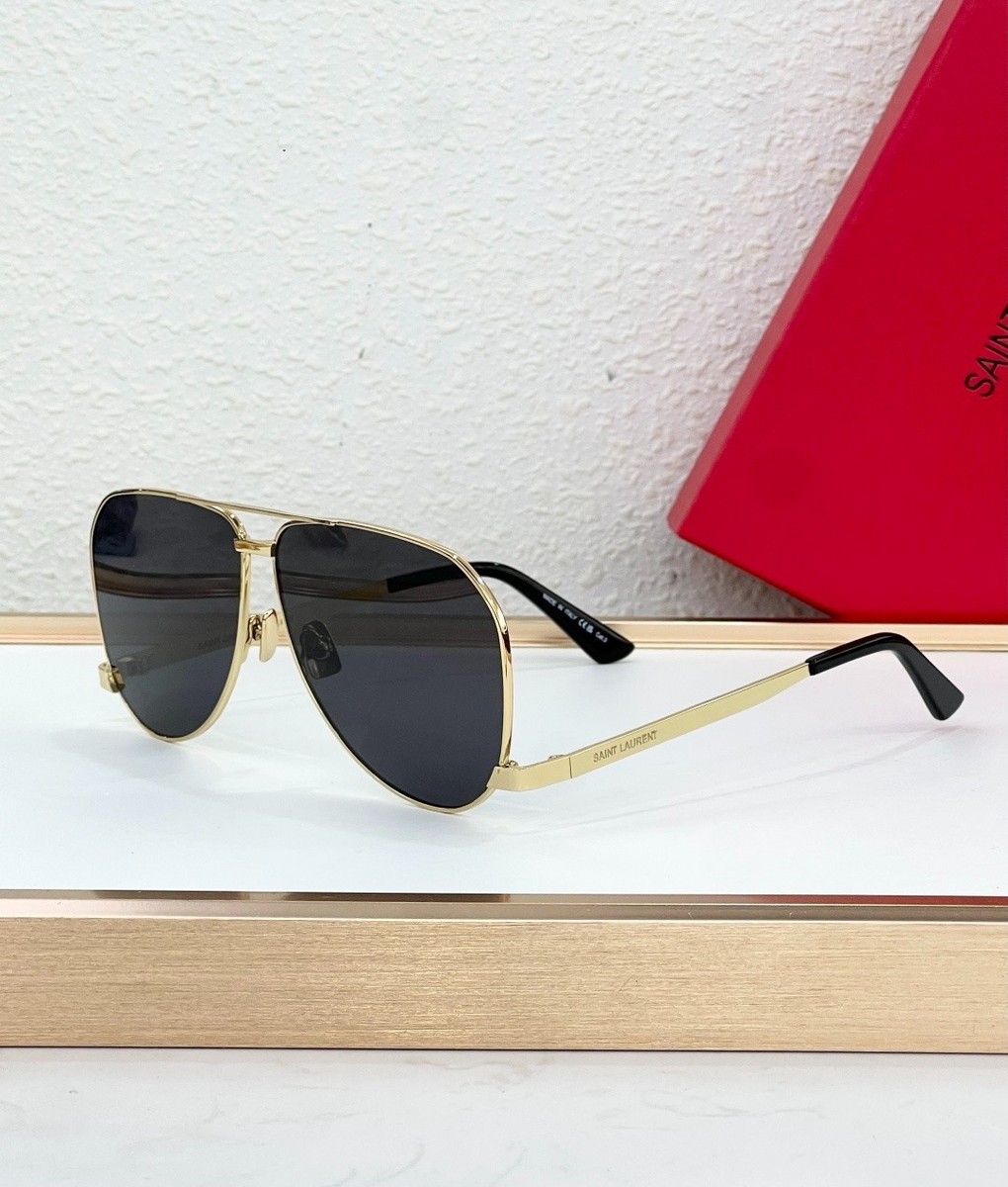 Saint Laurent Gold and Black Aviator Sunglasses Saint Laurent SL 312 M 013 Rectangular Sunglasses Gold - eye  main image 4