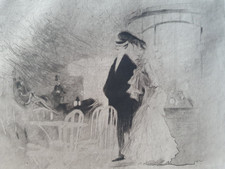 Engraving Edgar Chahine Armenian Sign Elegant Au Restaurant 1905 Anatole France