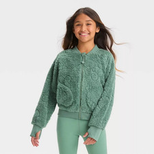 All In Motion Girls Quilted Fleece Zip-Front Jacket w/Pockets - L 10-12 Green