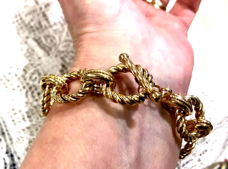 QVC Veronese T bar Bracelet Large Circles Gold 925 Silver Suit Small Wrist 7.5” - Image 4 of 4