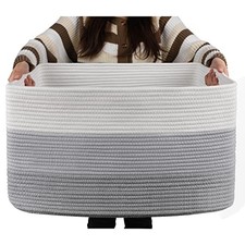 Large Blanket Basket Rectangle Woven Baskets, 22  x17  x12  Gradient Grey