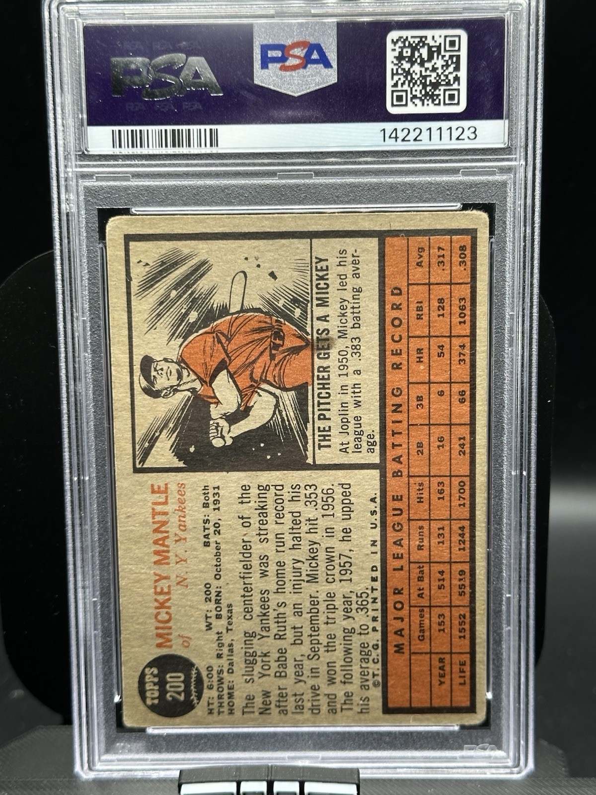 1962 Topps MICKEY MANTLE Baseball Card #200 PSA 1.5 view 5