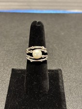 Multiband Pearl and CZ Multiband Sterling Silver 925 Signed Ring Size 7