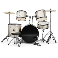 5pc Complete Full Size Pro Adult Drum Set Kit - Remo Heads, Brass Cymbals
