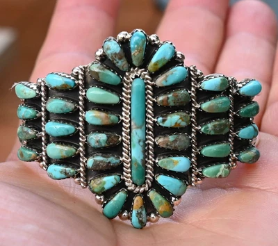Navajo Turquoise Sterling & Green Mojave Turquoise Cuff Davin Benally 30 grams - Image 1 of 4