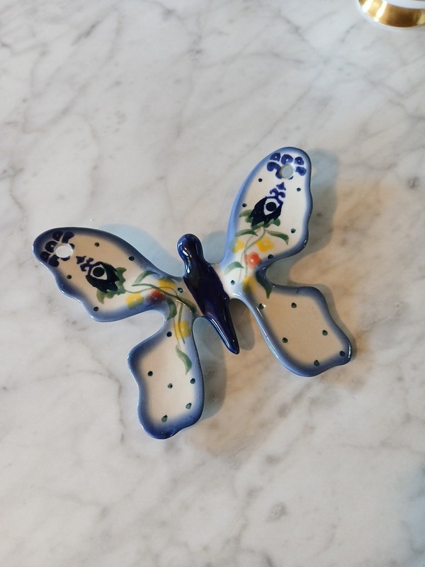 🦋 5" x 4"  Inch Unikat Manufaktura Factory Polish Pottery Butterfly 🦋