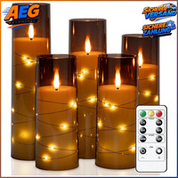 Flackernde Flammenlose Kerzen Mit Lichterkette LED Acryl Grau 5Er-Set Dekoration