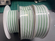 Lot of 3 Member's Mark Wire Edge Ribbon Mint Green White Cabana Stripe