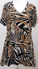 Attitudes by Renee Como Jersey 'Wild Zebra' V-Neck Godet Top Pockets Large ~ QVC