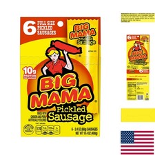 Pack of 6 Big Mama Pickled Sausages - 2.4 Oz - Perfect for Savory Cravings